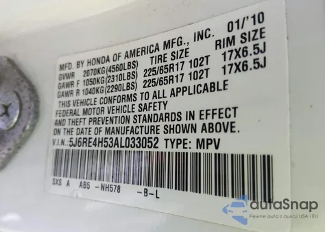 2010 Honda Cr-V Ex z USA, uszkodzony, nr VIN 5J6RE4H53AL033052